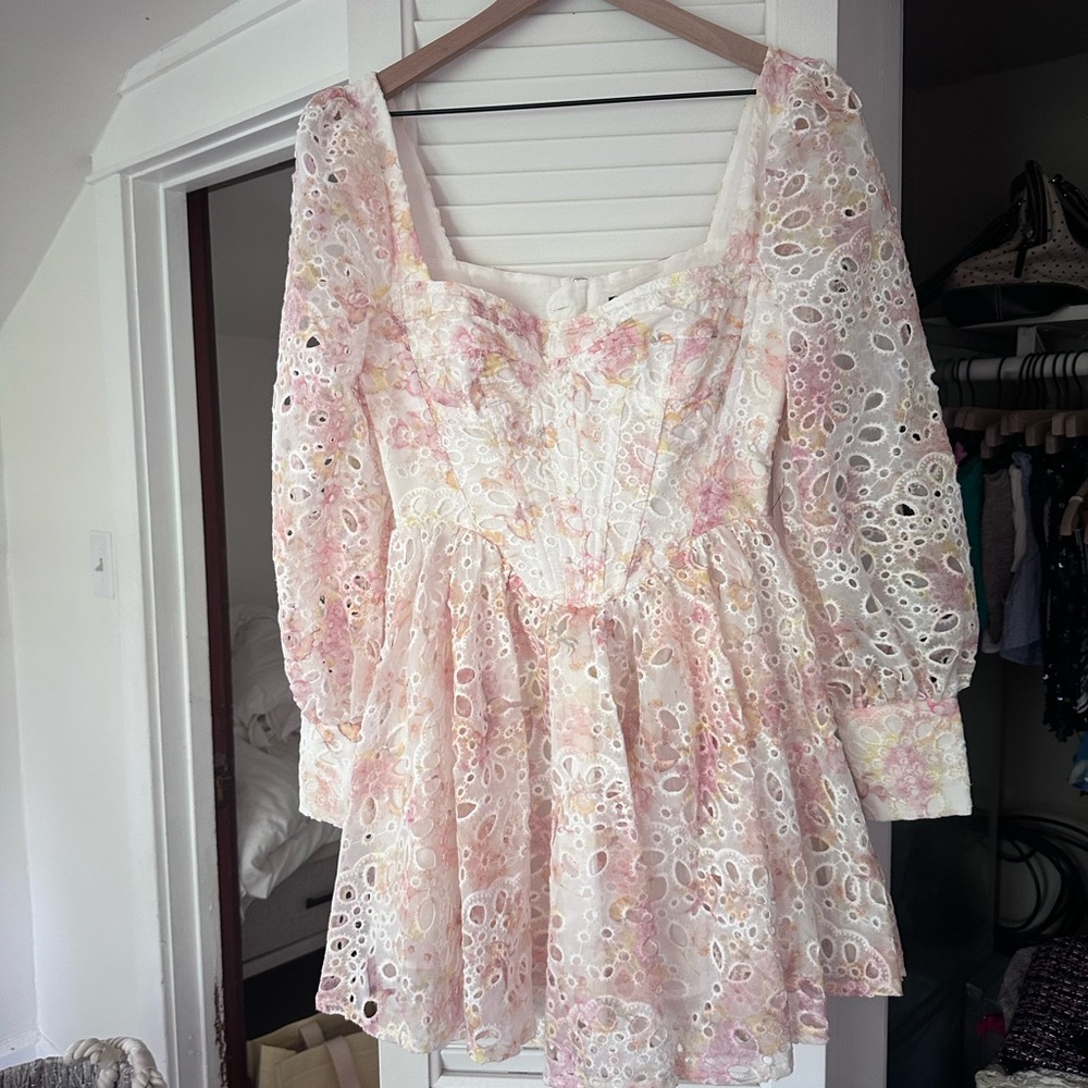 Bardot Pink and Cream Lace Dress